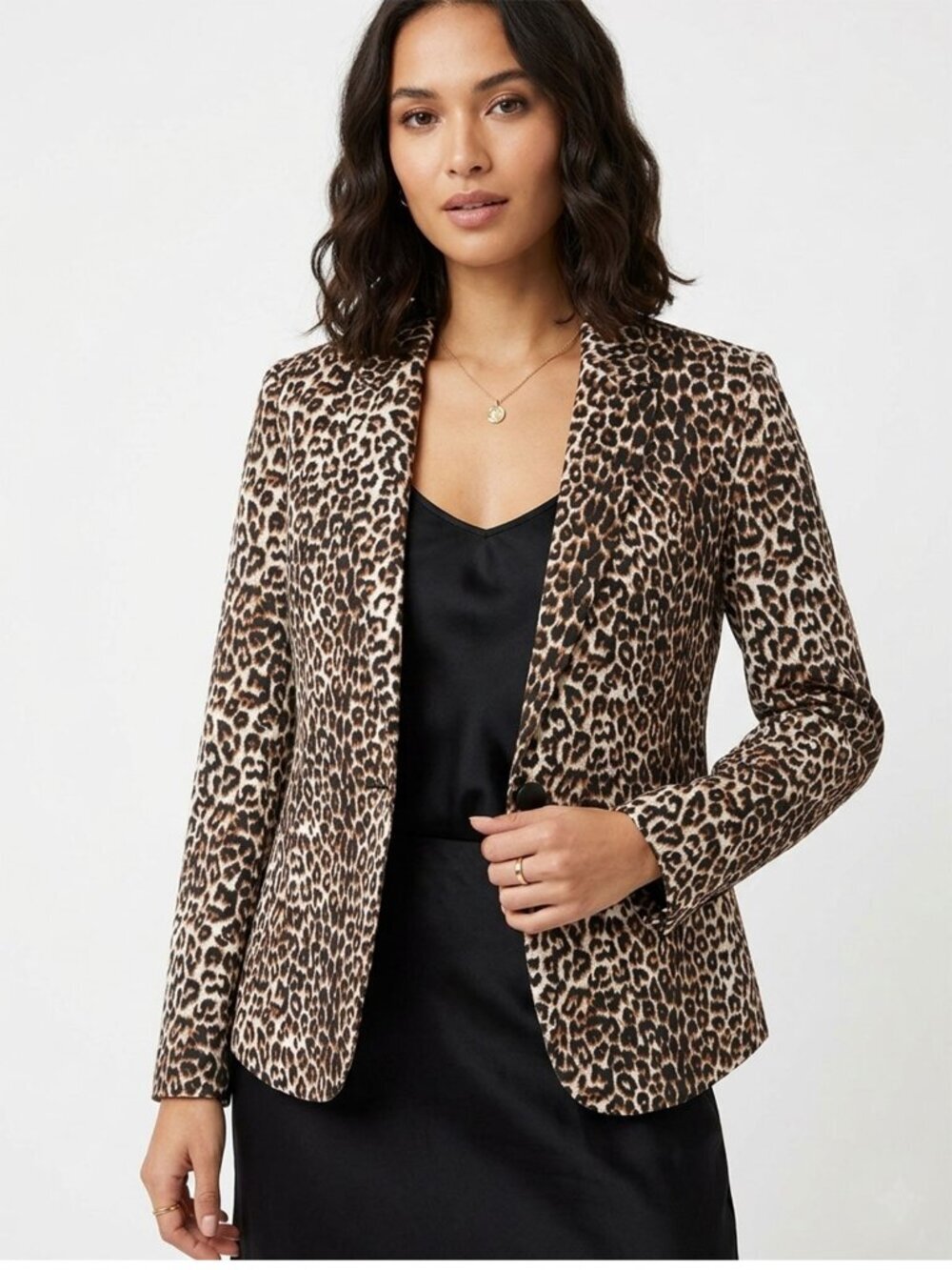 Under Skies Leopard Print Blazer Jacket Single Button Animal Print Office Casual